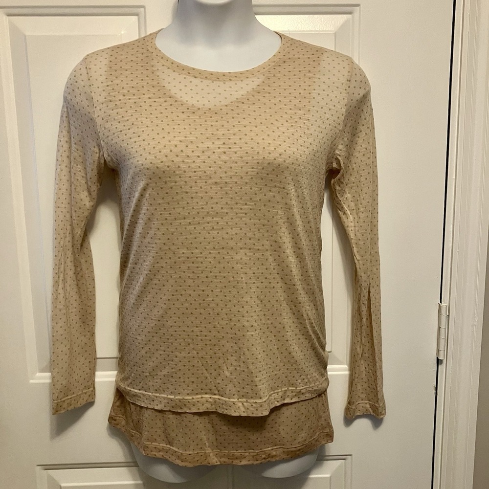 Lilith Paris Sz Large Beige Green Polka Dot Wool Blend Womens Knit Top Shirt Set